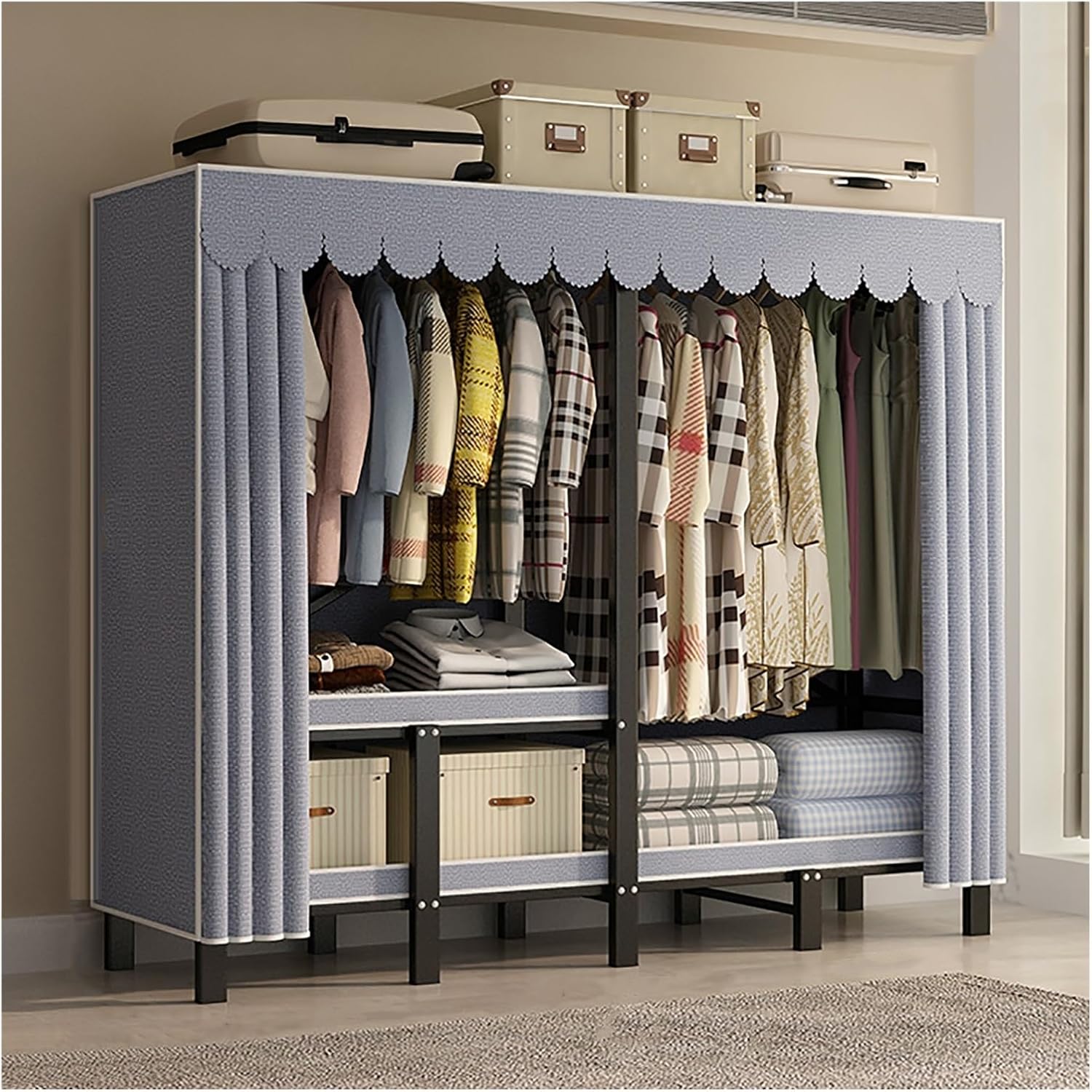 Portable Wardrobe Closet With Cover, Heavy Duty Clothes Rack With Cover, Freestanding Coat Storage Garment Racks, For Bedroom Hanging Clothes(B,241cm/94.9inch)
