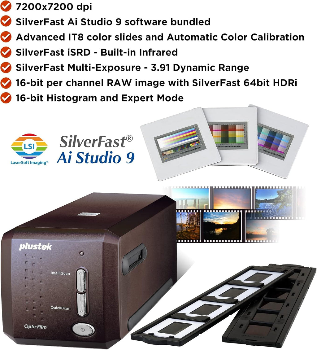 Plustek OpticFilm 8300i Ai Film & Slide Scanner Converter + 35mm Mounted Slide Holders kit