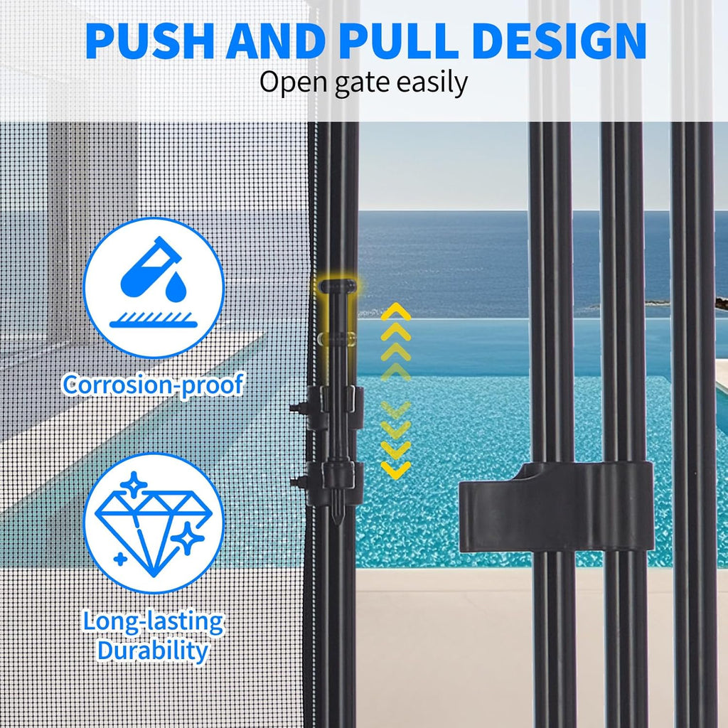 GarveeLife 4Ft x 2.5Ft Pool Fence Gate, Heavy Duty Steel Aluminum Frame, Pool Safety Fence Gate Kit with Stainless Steel Latch for Inground/Above Ground Pools, DIY Installation, Black