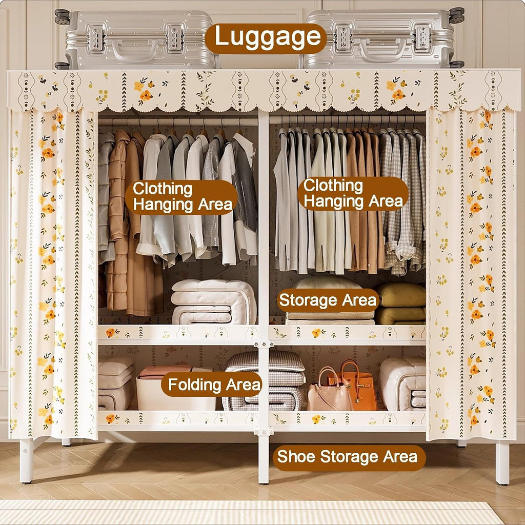Portable Closet Wardrobe, Folding Garment Rack, Sturdy Large Wardrobe,Storage Organizer with Shelves and Cover(168cm/66.2in)