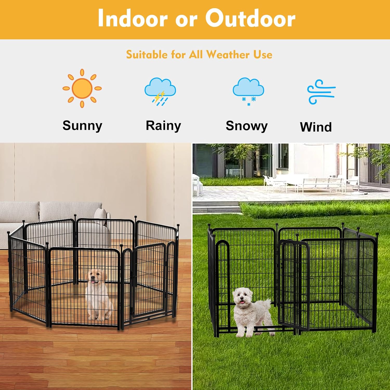 Getlay 56 in(H) Dog Fence Outdoor for Yard，Wide Door Low Threshold, Decorative Garden Fence Panels, 10 Panels Total 22.1 Ft(L)，No Dig Fencing for Dogs, Black
