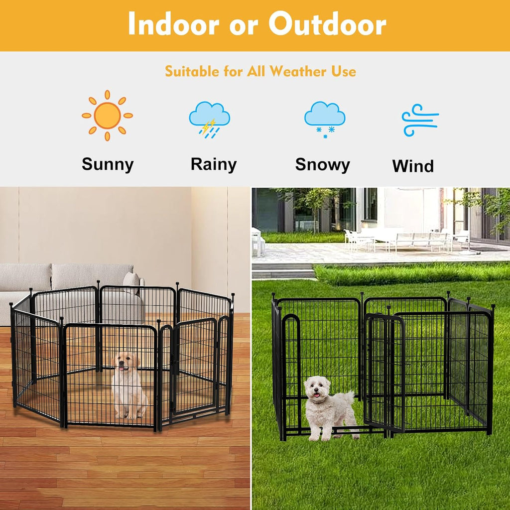 Getlay Dog Playpen 48inch 12 Panels, Puppy Playpen Indoors, Dog Fence Outdoor for Yard, Wide Door Low Threshold Garden Fence for Medium/Large Pets. Black Dog Pens Total 26.6 Ft(L)