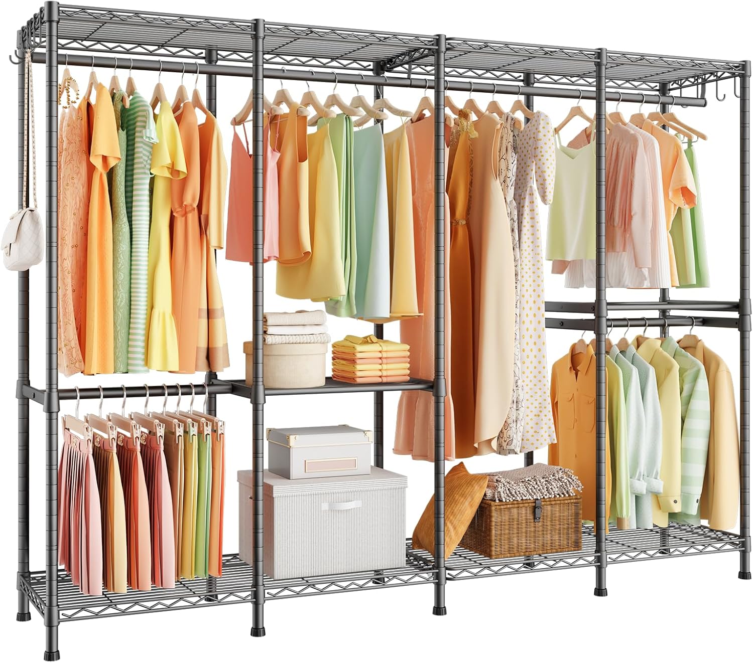 ULIFHOME H41 Garment Rack Heavy Duty Clothes Rack, Clothing Racks for Hanging Clothes, Extra Large Freestanding Portable Closet Wardrobe Rack 78.5'' W × 15.8'' D × 76.4'' H, Max Load 1150 Lbs, Black