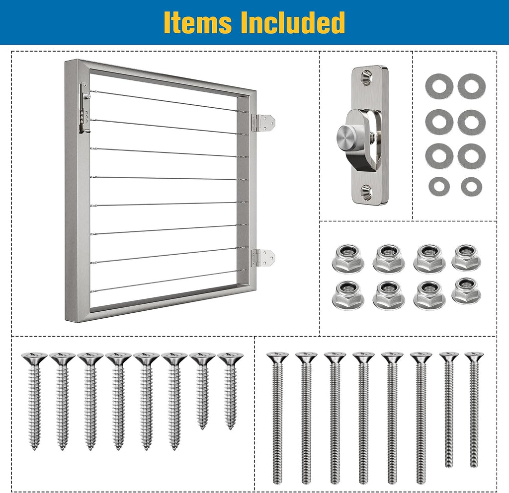 Outdoor Gate Integrated Welding Cable Railing Gate for Wood Metal Cable Railing System Stainless Steel Fence Gate (Left Hand in Swing, Slivery)