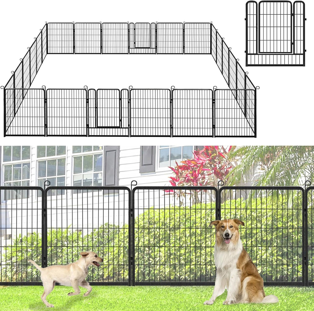 No Dig Decorative Garden Fence with Gate Rustproof Metal Fence Panels, 32in(H) x 53Ft(L) Garden Fencing for Yard 20 Panels Animal Barrier Fence for Dogs, Rabbit, Patio