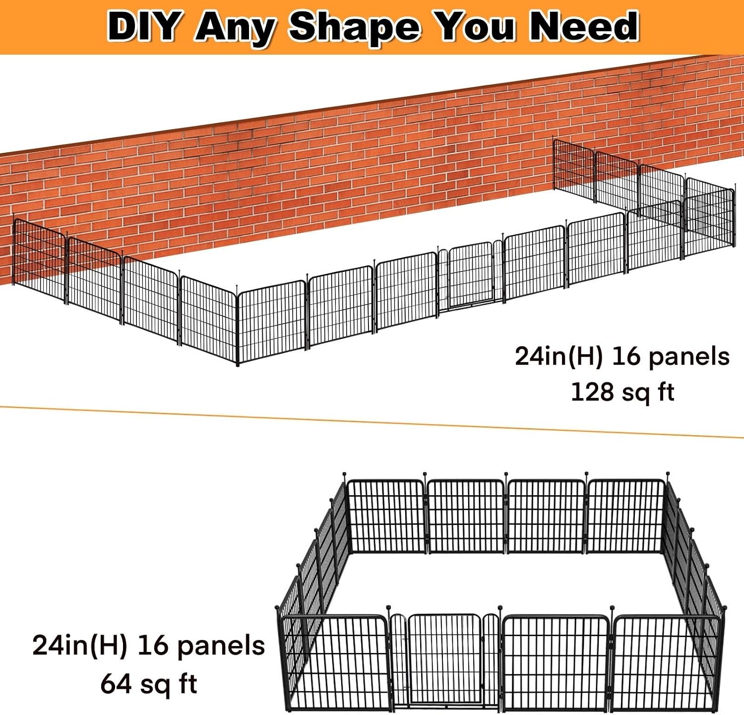 Getlay Dog Playpen 24 inch(H) 16 Panels Dog Fence Outdoor for Yard. Metal Dog Pen Heavy Duty Pet Puppy Exercise Pen for Rv Camping Garden Yard, Wide Door Low Threshold Dog Fence Total 31.4 Ft(L)
