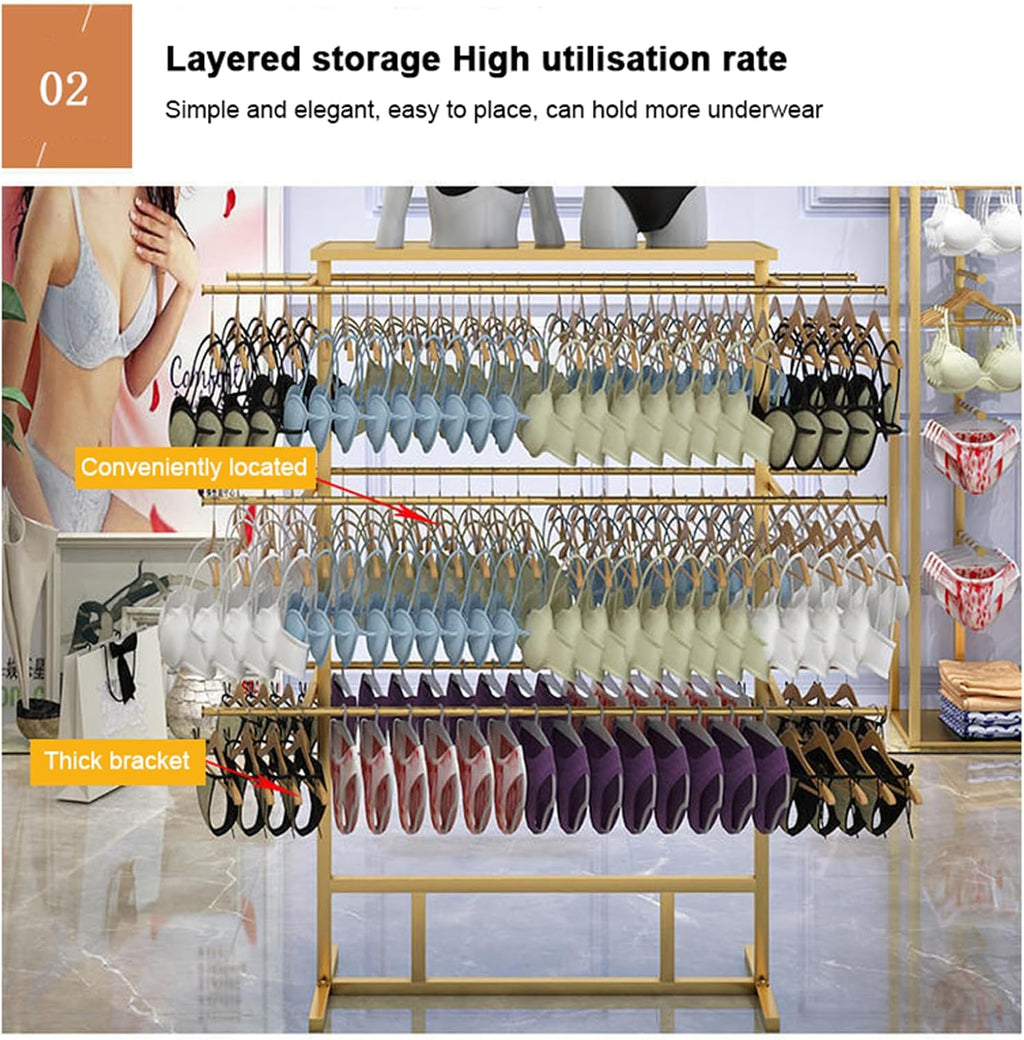 Display Stand Underwear Display Stands, Freestanding Lingerie Garment Rack for Clothing Store/Boutiques/Retail Store, Metal Commercial Shelves for Socks Bra(White-120x38x135cm