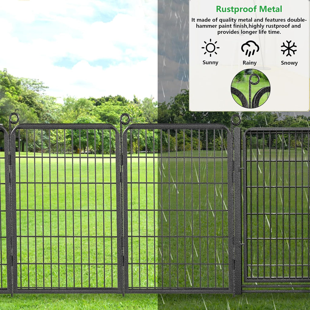 Decorative Garden Fence with Gate, 40 in(H) x 54 ft(L) Rustproof Metal Fence Panels No Dig Fence with Full Panel Gate, Dog Fence Outdoor for Yard, Animal Barrier Garden Fencing for Yard