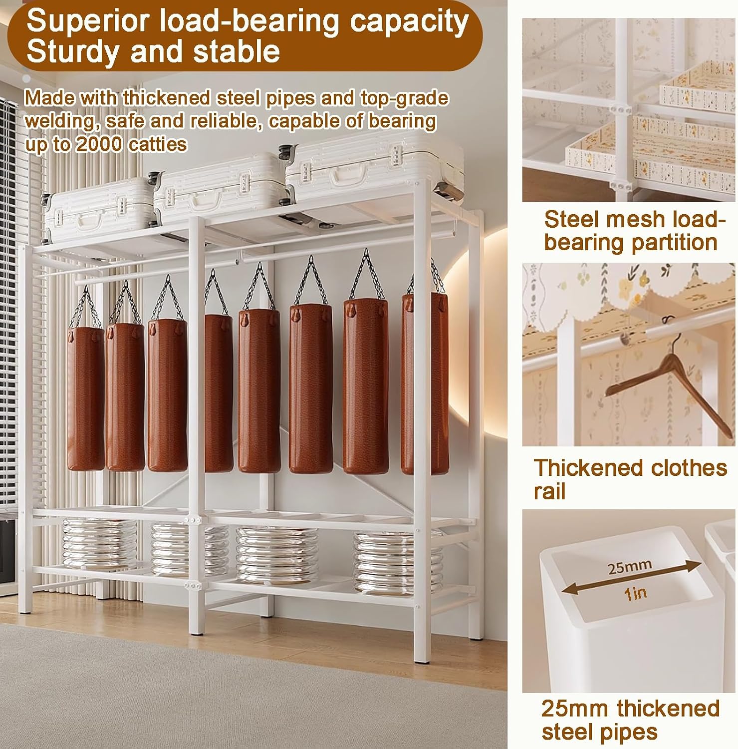 Portable Closet Wardrobe, Folding Garment Rack, Sturdy Large Wardrobe,Storage Organizer with Shelves and Cover(168cm/66.2in)