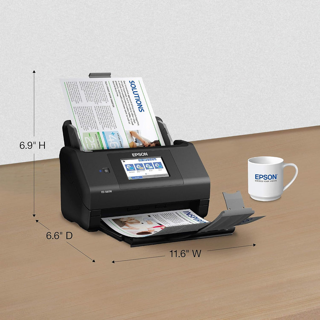 Epson Workforce ES-580W Wireless Color Duplex Desktop Document Scanner for Computers Including PC and Mac with 100 Sheet ADF Auto Feeder and Intuitive 4.3 in Touchscreen, Black