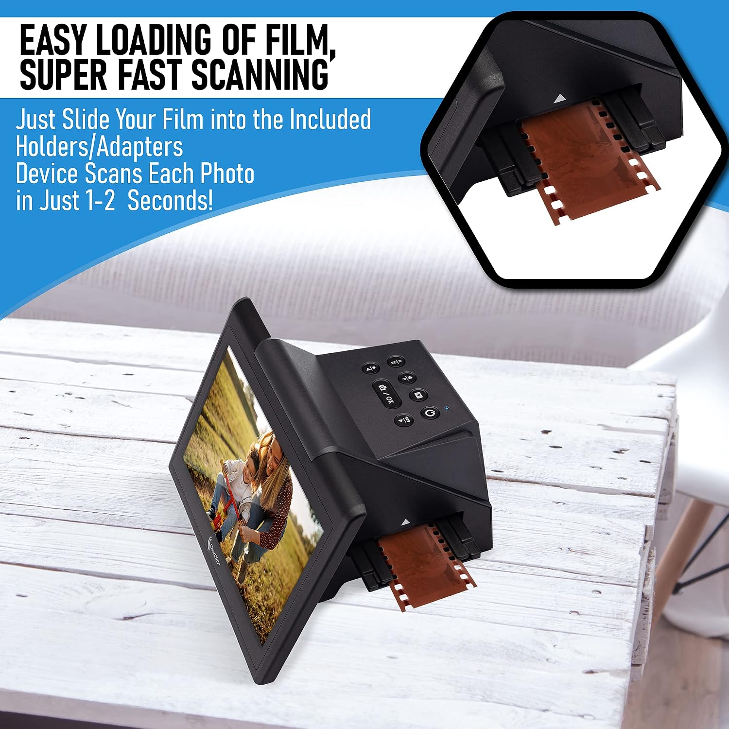 ClearClick Virtuoso 3.0 (Third Generation) 22MP Film & Slide Scanner (35mm, 110, 126) with Large 7' LCD Screen - Convert Slides and Negatives to Digital Photos