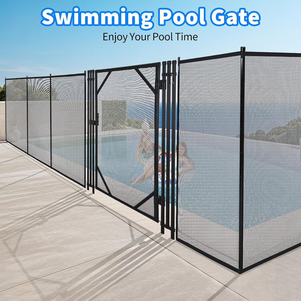 GarveeLife 4Ft x 2.5Ft Pool Fence Gate, Heavy Duty Steel Aluminum Frame, Pool Safety Fence Gate Kit with Stainless Steel Latch for Inground/Above Ground Pools, DIY Installation, Black