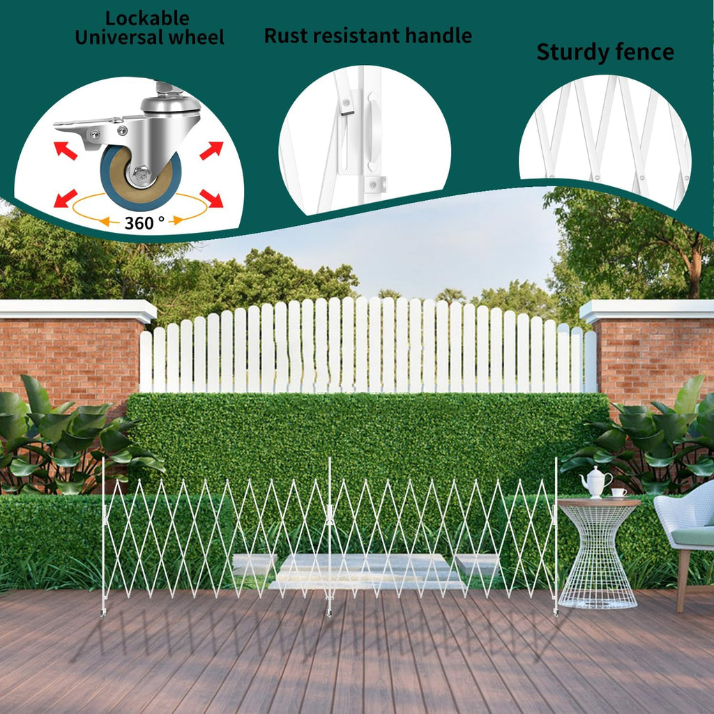 Expandable Barricade Gate,Accordion Garden Yard Outdoor Indoor Portable Folding Security Dog Fence Gates Wall Mount,200' Adjustable Metal Safety Barrier Gate with Casters,White