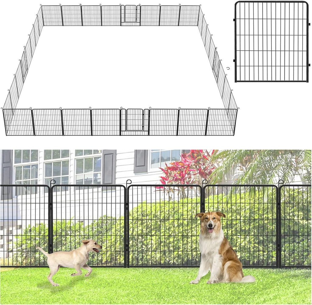 Decorative Metal Garden Fence with Gate Dog Fence Outdoor for Yard, 32in(H) x 85Ft(L) No Dig Fence 32 Panels Fencing for Dogs Animal Barrier Garden Fencing for Yard, Patio, Flower Bed