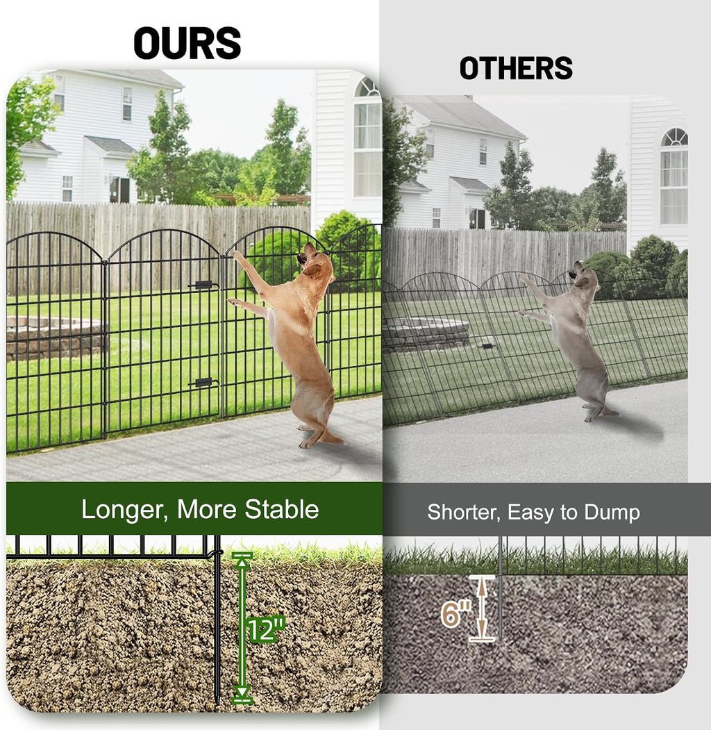 FOREHOGAR Metal Garden Fence with Gate 42in (H) x 23.3ft (L), 1 Gate+ 9 Panels Dog Fence Border Fence Animal Barrier, No Dig Garden Fencing for Yard Flower Bed Lawn Patio Outdoor, ECG4210, Black