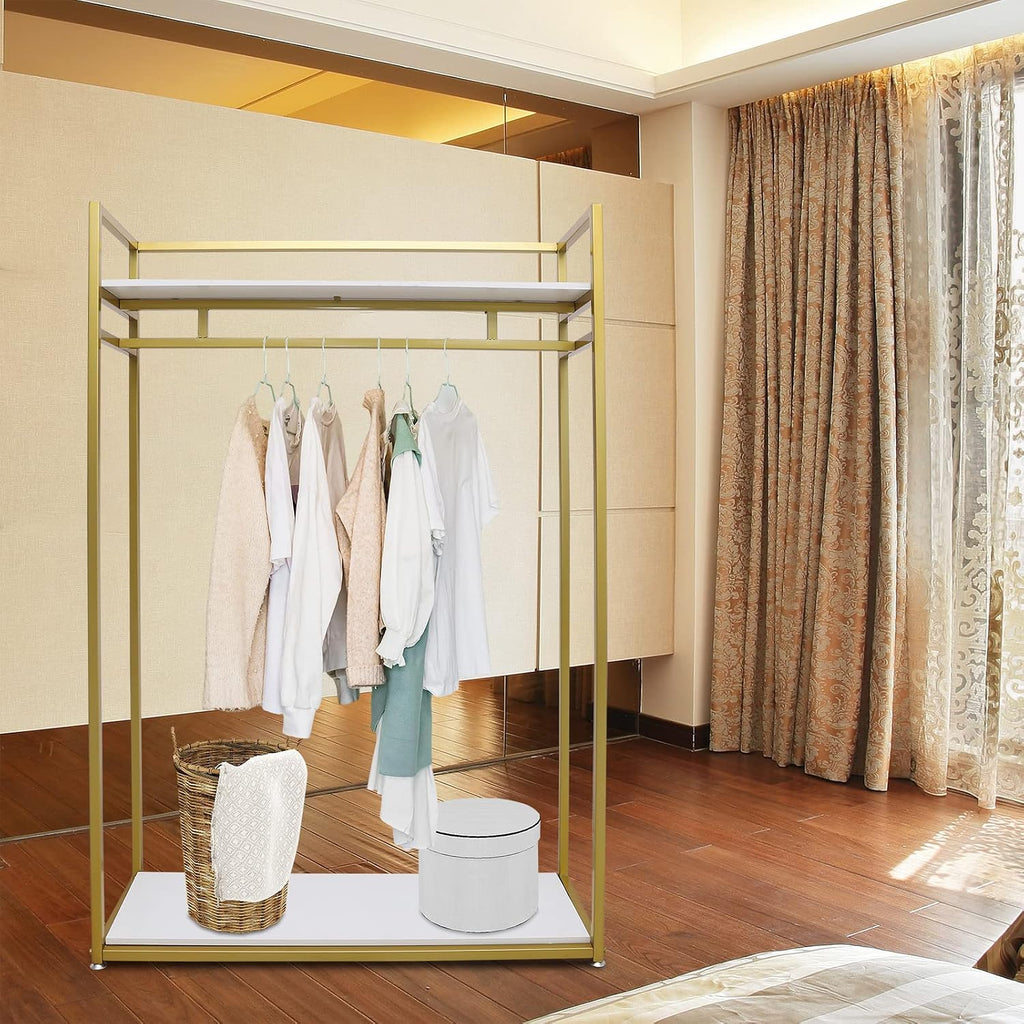 Clothes Display Stand, 66.14 Lbs Capacity Metal Freestanding Garment Rack, Clothing Shirt Display Stand with Adjustable Foot Pads & Open Frame for Laundry Rooms Bedrooms Living Rooms