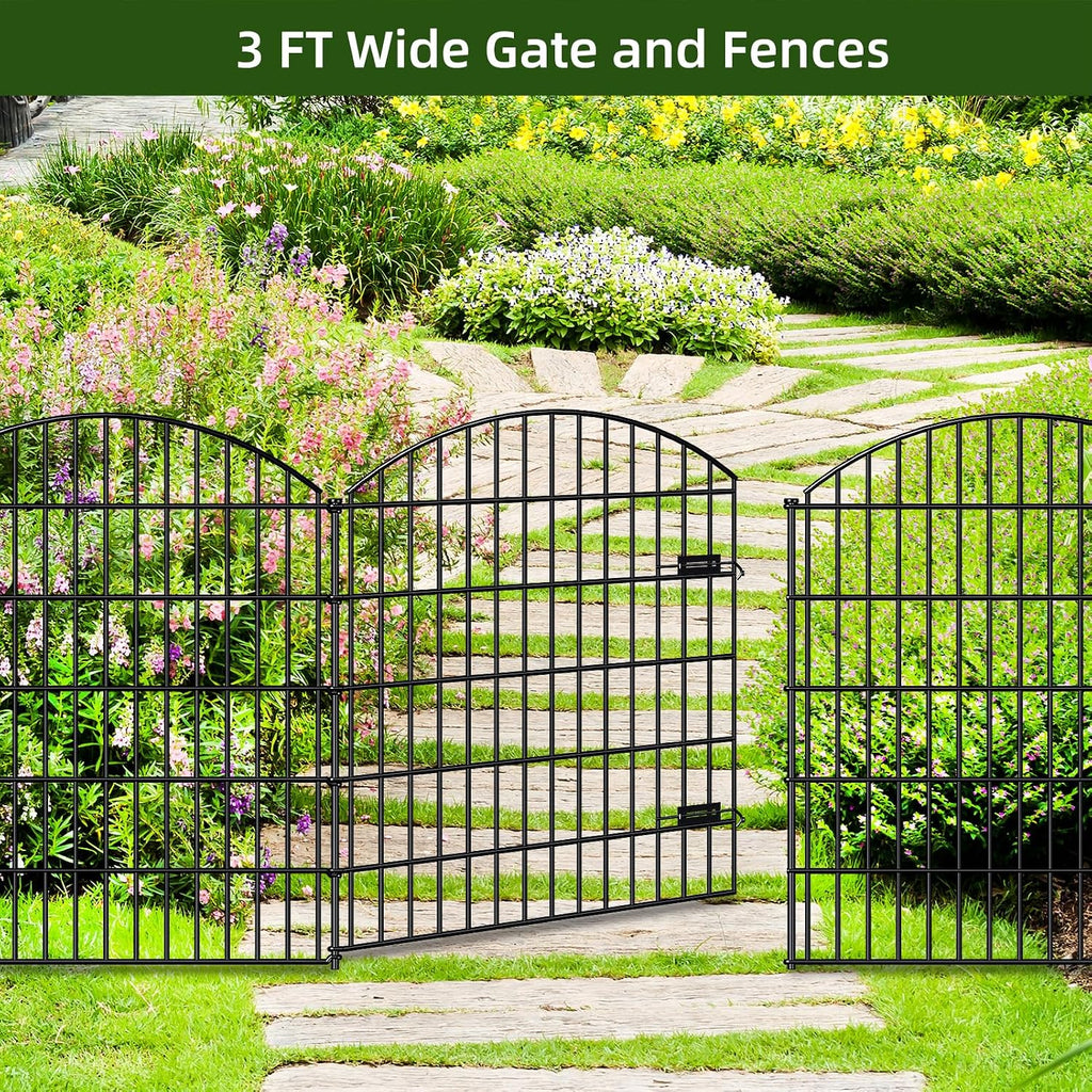 FOREHOGAR Heavy Duty Metal Garden Fences with Gate ECG1191, 1 Gate + 4 Fence Panels, 43.2in Tall and Total Length 14.75ft, Fencing for Dogs Animal Barrier Temporary Yard Border Outdoor, Black