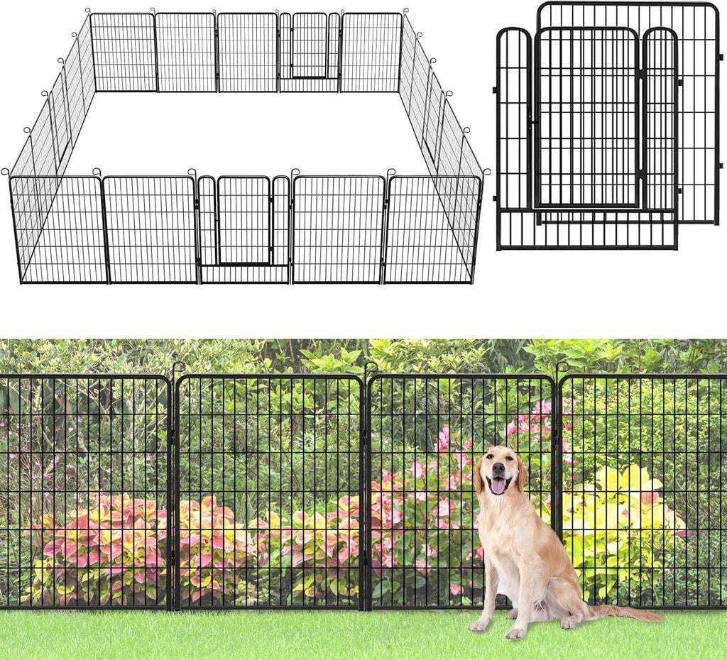 No Dig Decorative Garden Fence with Gate Rustproof Metal Fence Panels, 40in(H) x 53Ft(L) Garden Fencing for Yard 20 Panels Animal Barrier Fence for Dogs, Rabbit, Patio