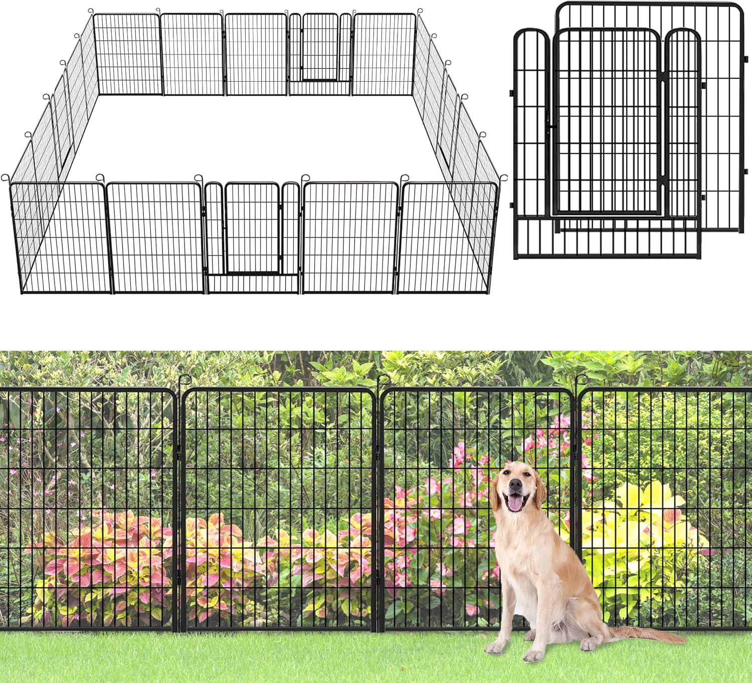 No Dig Decorative Garden Fence with Gate Rustproof Metal Fence Panels, 40in(H) x 53Ft(L) Garden Fencing for Yard 20 Panels Animal Barrier Fence for Dogs, Rabbit, Patio