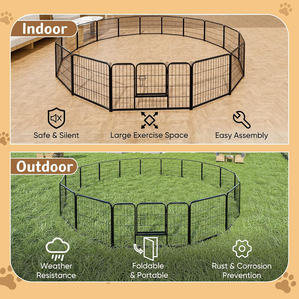 DUMOS Dog Playpen Indoor, Metal 24 Inch 16 Panels Foldable Pet Fence with Door, Outdoor Small Medium Large Dog Puppy Portable Exercise Play Pen for RV Camping, Trips, Play Yard