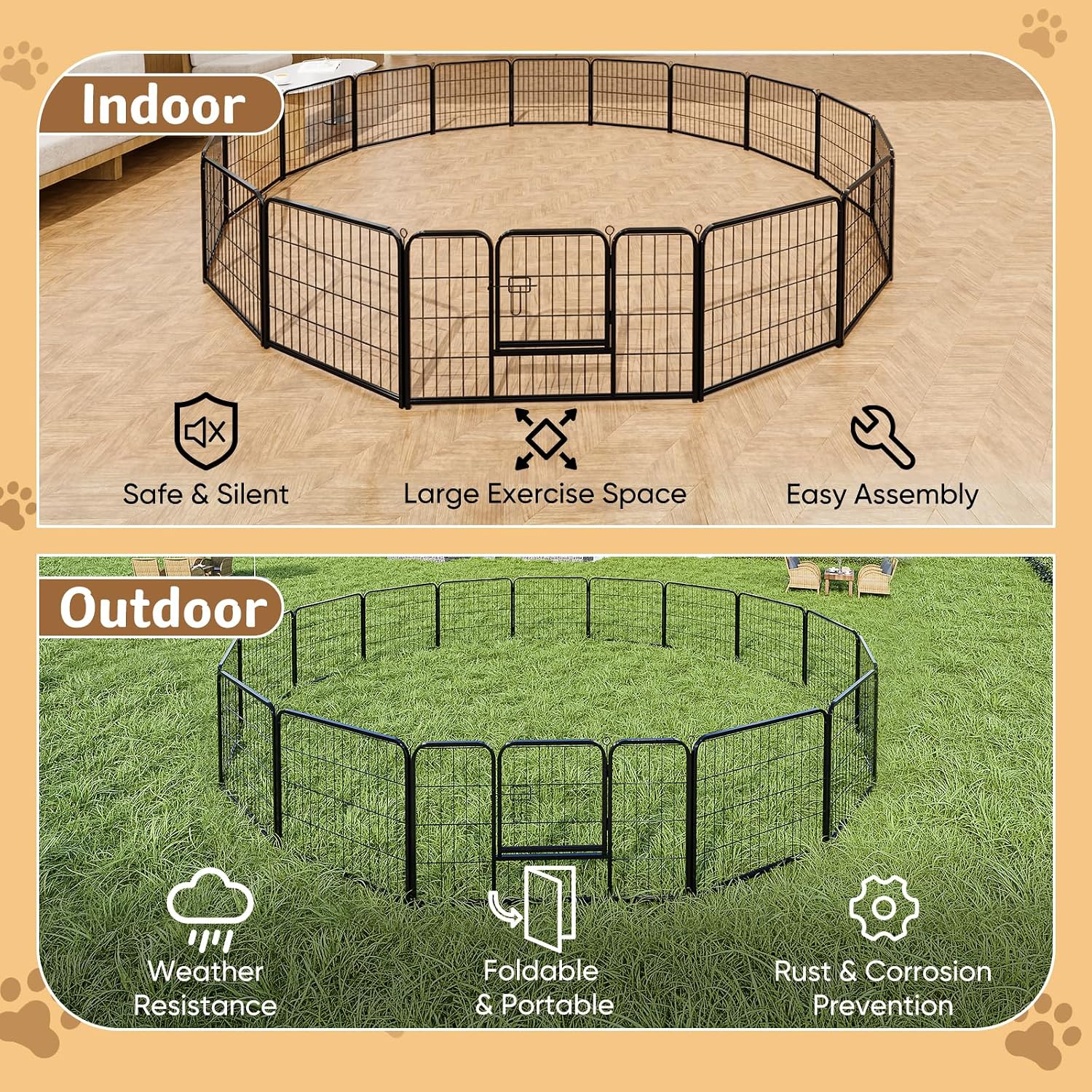 DUMOS Dog Playpen Indoor, Metal 24 Inch 16 Panels Foldable Pet Fence with Door, Outdoor Small Medium Large Dog Puppy Portable Exercise Play Pen for RV Camping, Trips, Play Yard