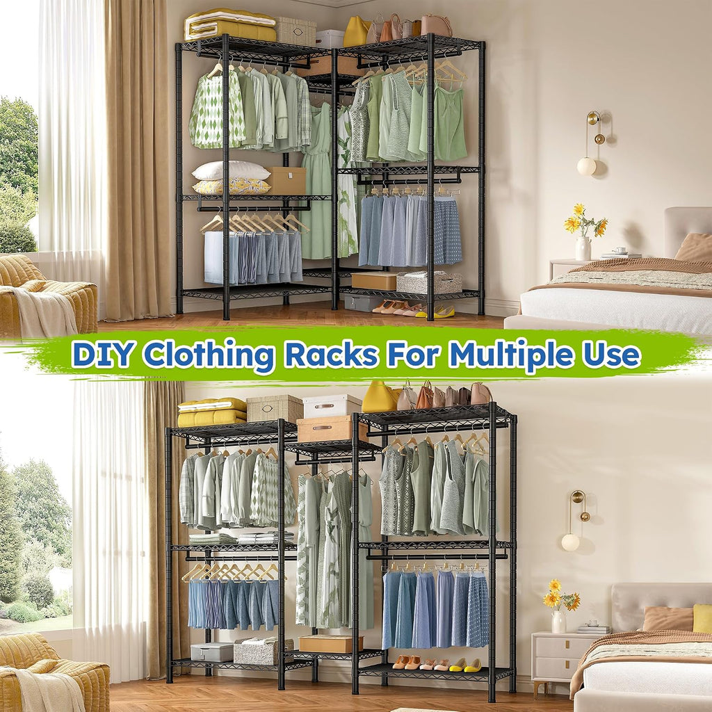 Raybee Clothes Rack Heavy Duty，Clothing Racks for Hanging Clothes with 5 Adjustable Hanging Rods, Metal Garment Rack for Bedroom, Laundry Room, Apartment,Gloss Black