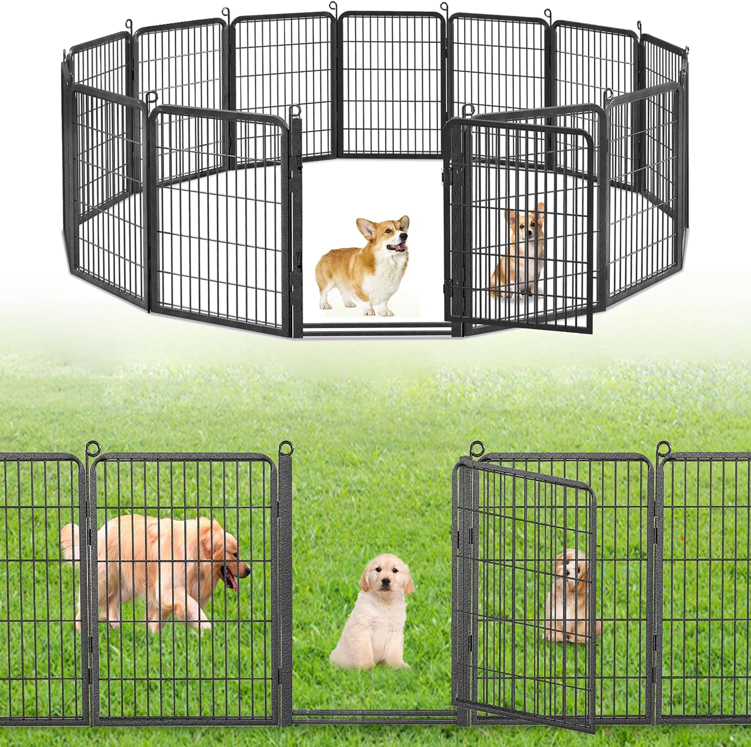 Decorative Garden Fence with Gate, 32 in(H) x 30 ft(L) Rustproof Metal Fence Panels No Dig Fence with Full Panel Gate, Dog Fence Outdoor for Yard, Animal Barrier Garden Fencing for Yard