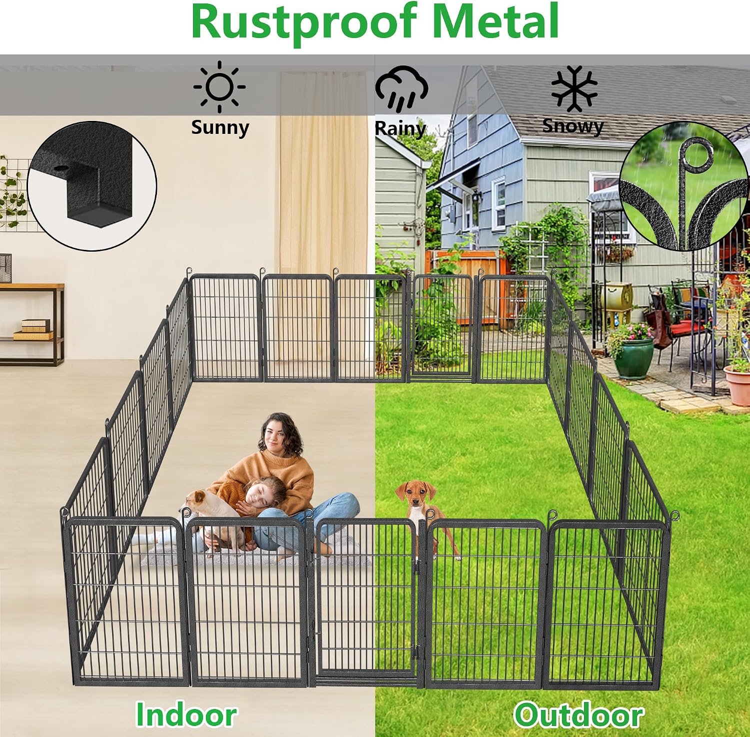 Dog Playpen Outdoor, 32' Height 14 Panels Pet Fence with Low Threshold Full Gate, Large Dog Fence Outdoor for Yard, Heavy Duty Pet Playpen Metal Play Pen Fence for RV Camping