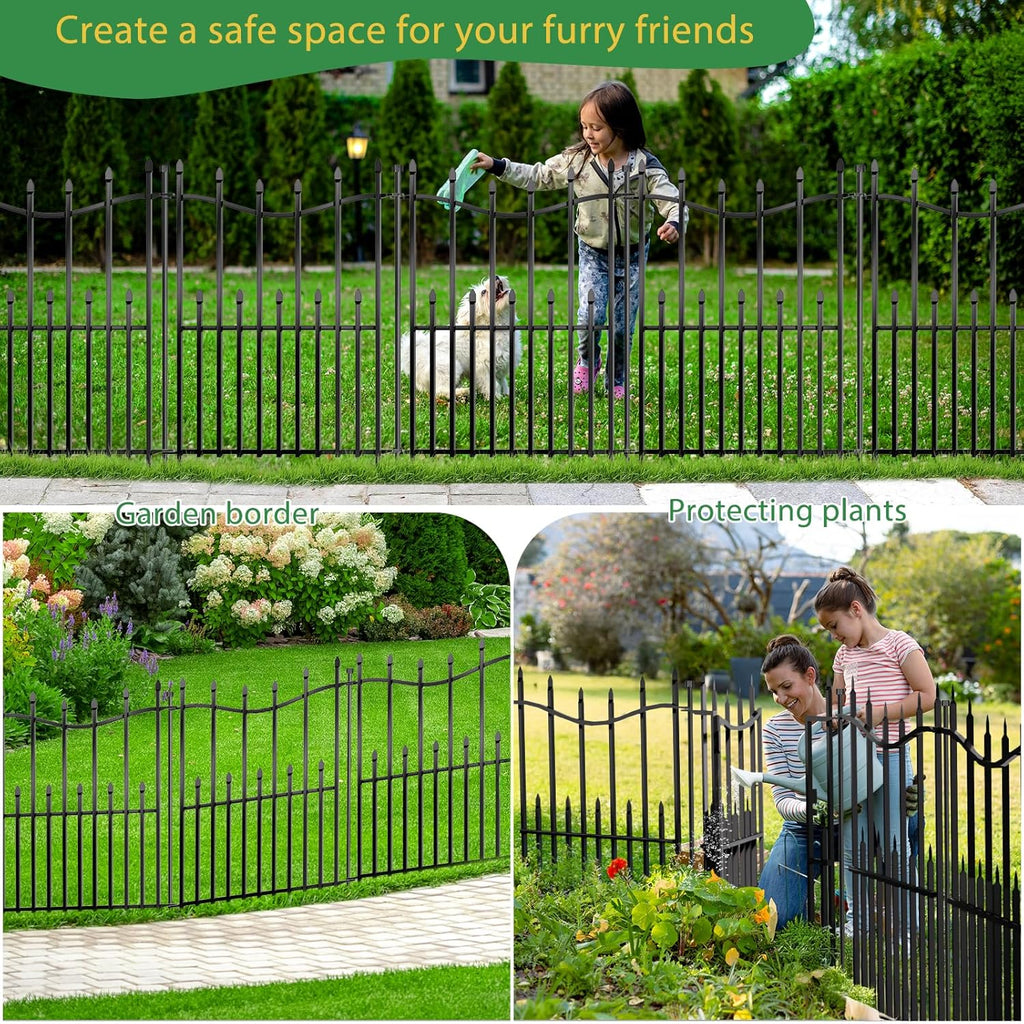 8 Panels No Dig Decorative Garden Fence, 40in(H)×17.6ft(L) Heavy-Duty Rustproof Metal Panels, Outdoor Dog Barrier for Yard & Patio, Landscape, Border| Portable Temporary Fencing