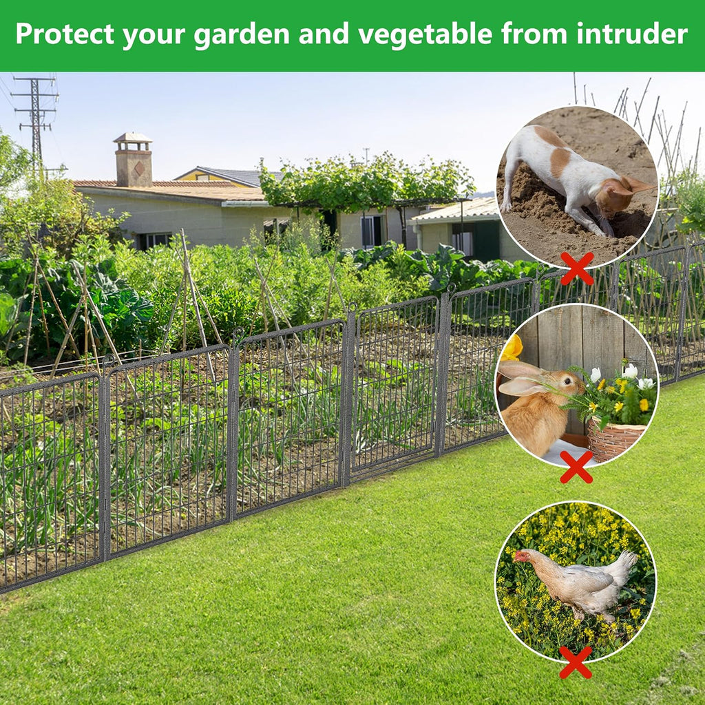 Decorative Garden Fence with Gate, 32 in(H) x 43 ft(L) Rustproof Metal Fence Panels No Dig Fence with Full Panel Gate, Dog Fence Outdoor for Yard, Animal Barrier Garden Fencing for Yard