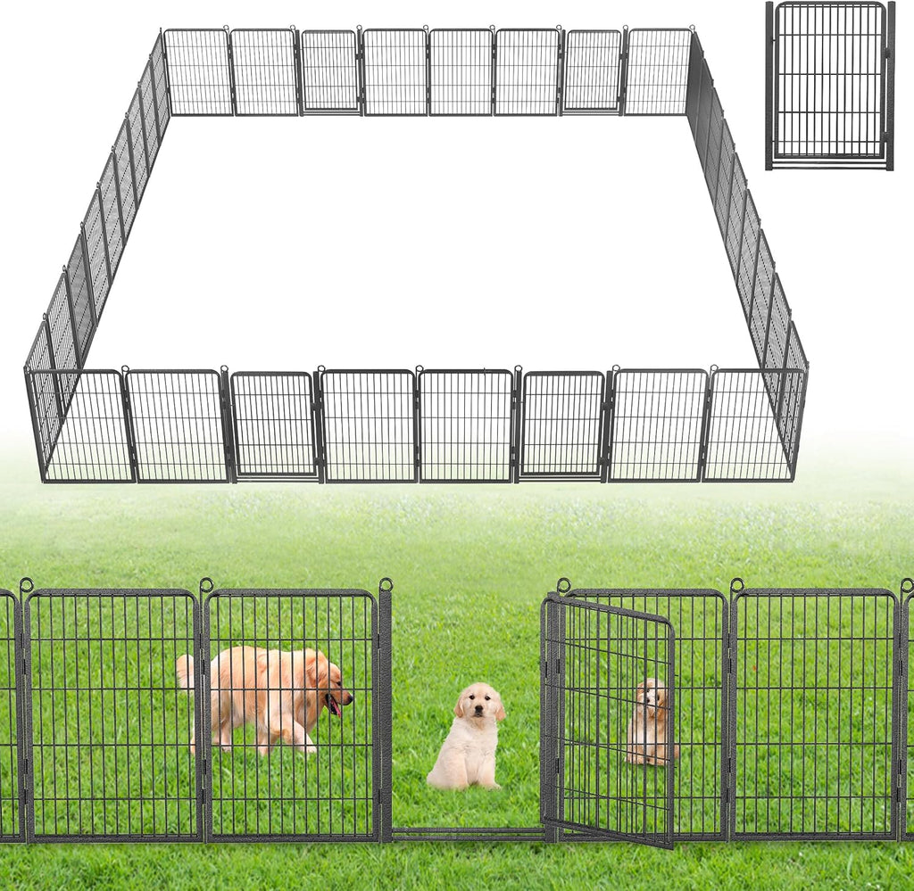 Decorative Garden Fence with Gate, 32 in(H) x 74 ft(L) Rustproof Metal Fence Panels No Dig Fence with Full Panel Gate, Dog Fence Outdoor for Yard, Animal Barrier Garden Fencing for Yard