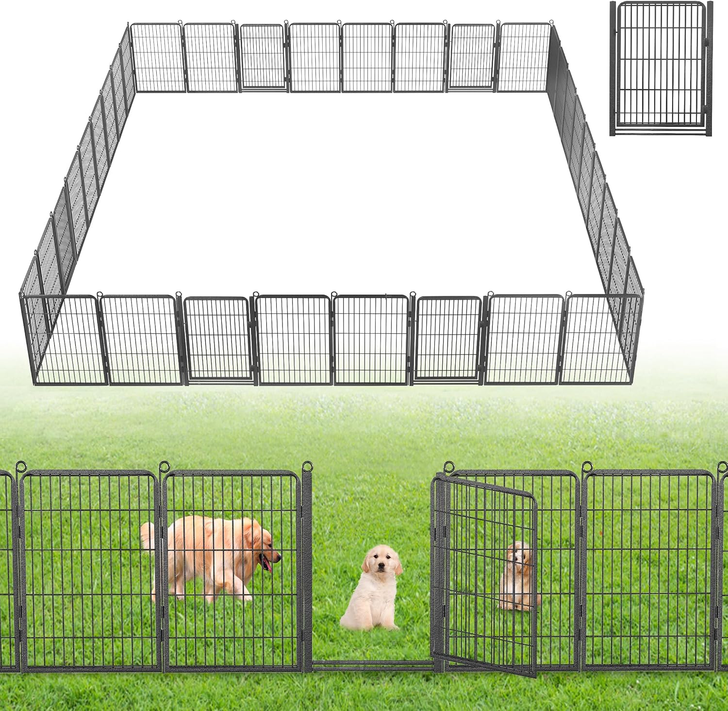 Decorative Garden Fence with Gate, 32 in(H) x 74 ft(L) Rustproof Metal Fence Panels No Dig Fence with Full Panel Gate, Dog Fence Outdoor for Yard, Animal Barrier Garden Fencing for Yard