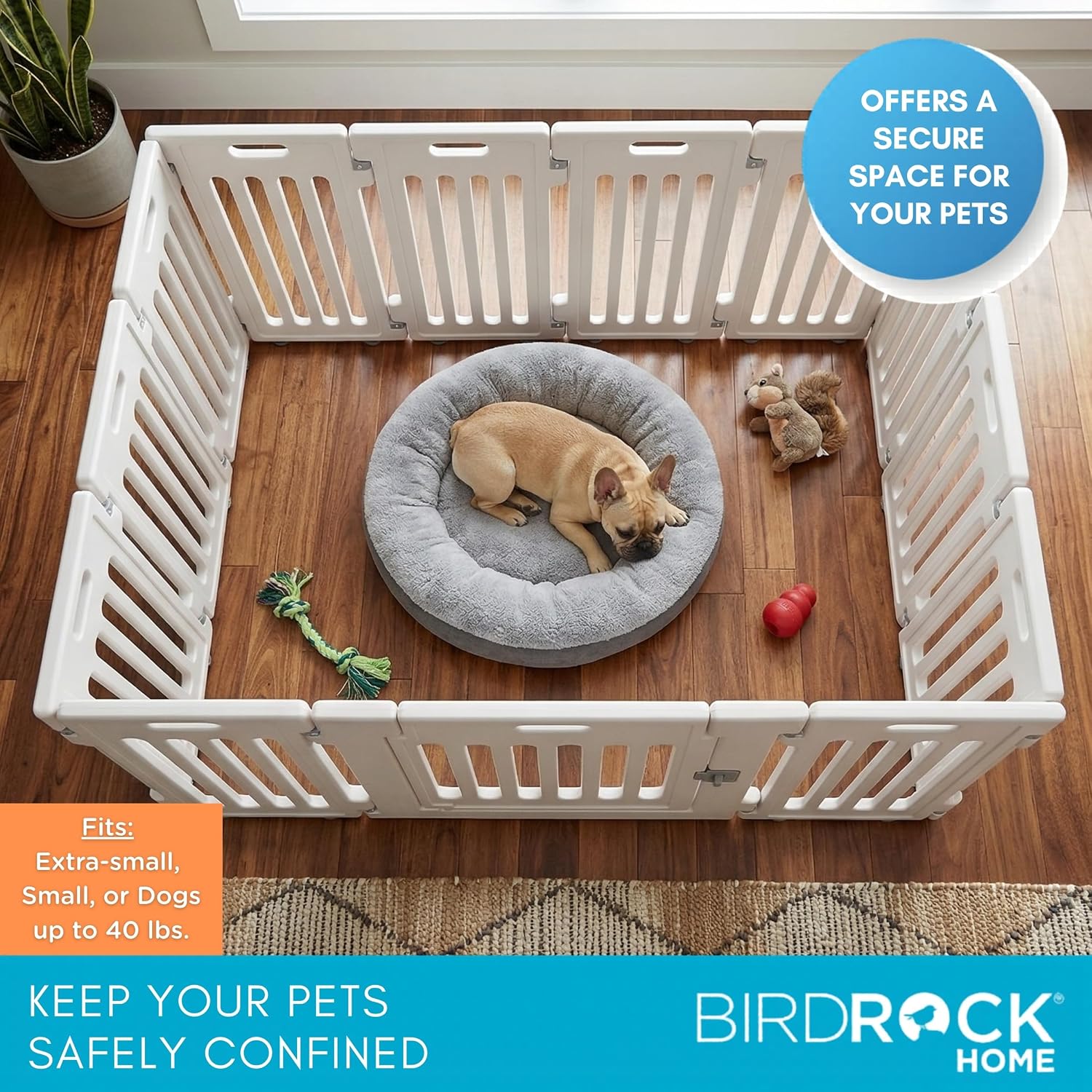 BIRDROCK HOME Pet Playpen with Door | 12 Panel | Strong Plastic | Puppy Safety Fence Pen Playpen | Non-Slip and Secure Dog Gate | White