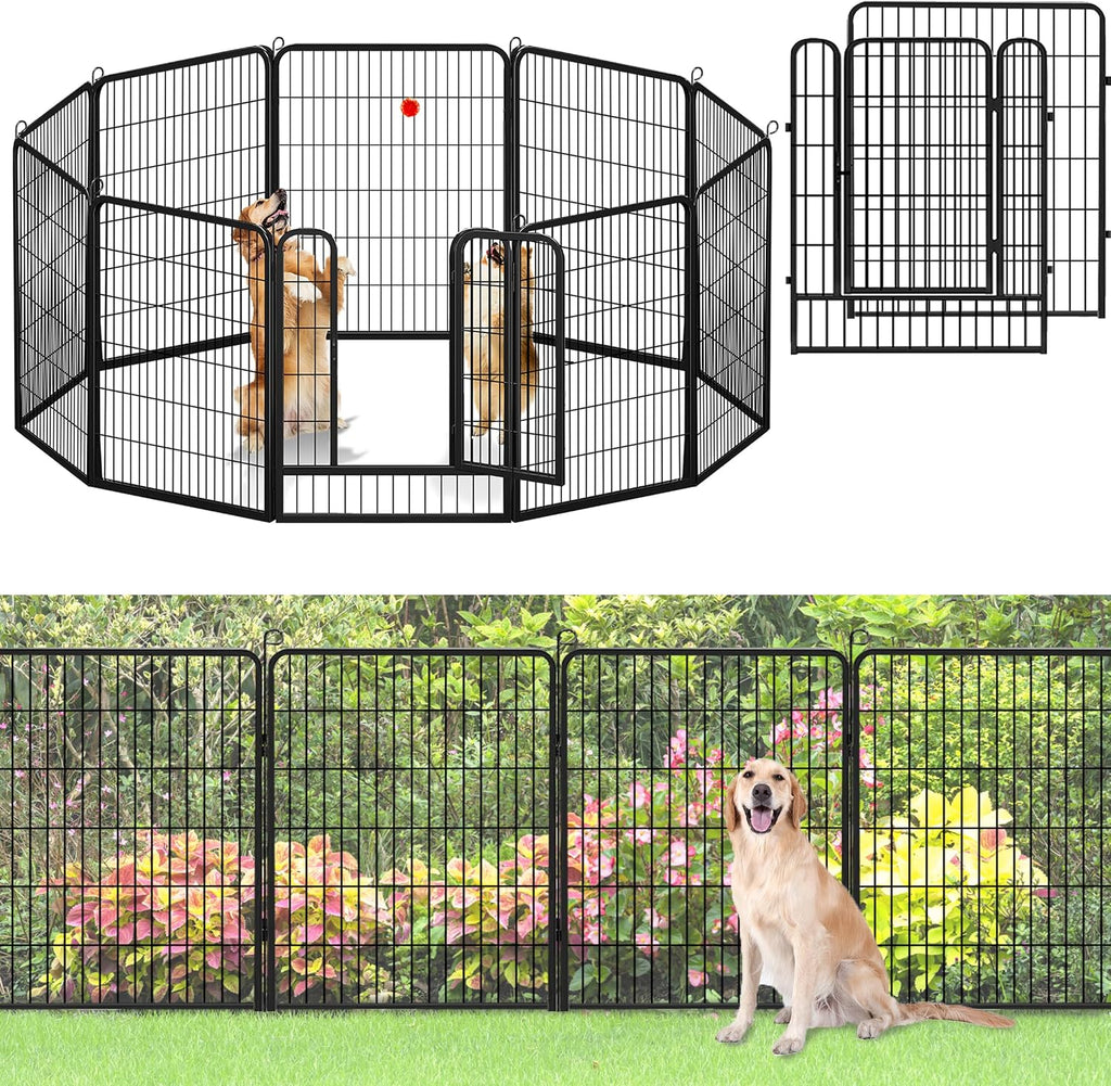 No Dig Decorative Garden Fence with Gate Rustproof Metal Fence Panels, 40in(H) x 27Ft(L) Garden Fencing for Yard 10 Panels Animal Barrier Fence for Dogs, Rabbit, Patio