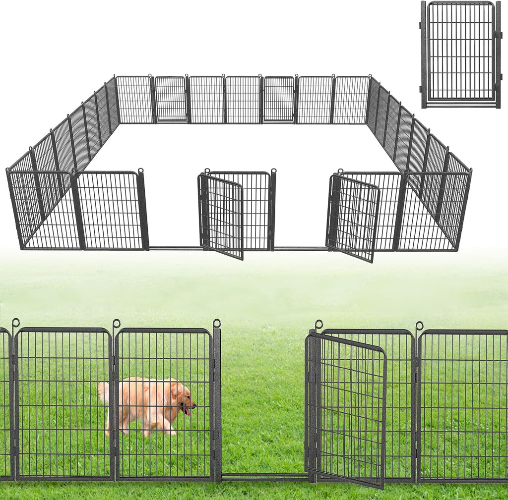Decorative Garden Fence with Gate, 40 in(H) x 63 ft(L) Rustproof Metal Fence Panels No Dig Fence with Full Panel Gate, Dog Fence Outdoor for Yard, Animal Barrier Garden Fencing for Yard