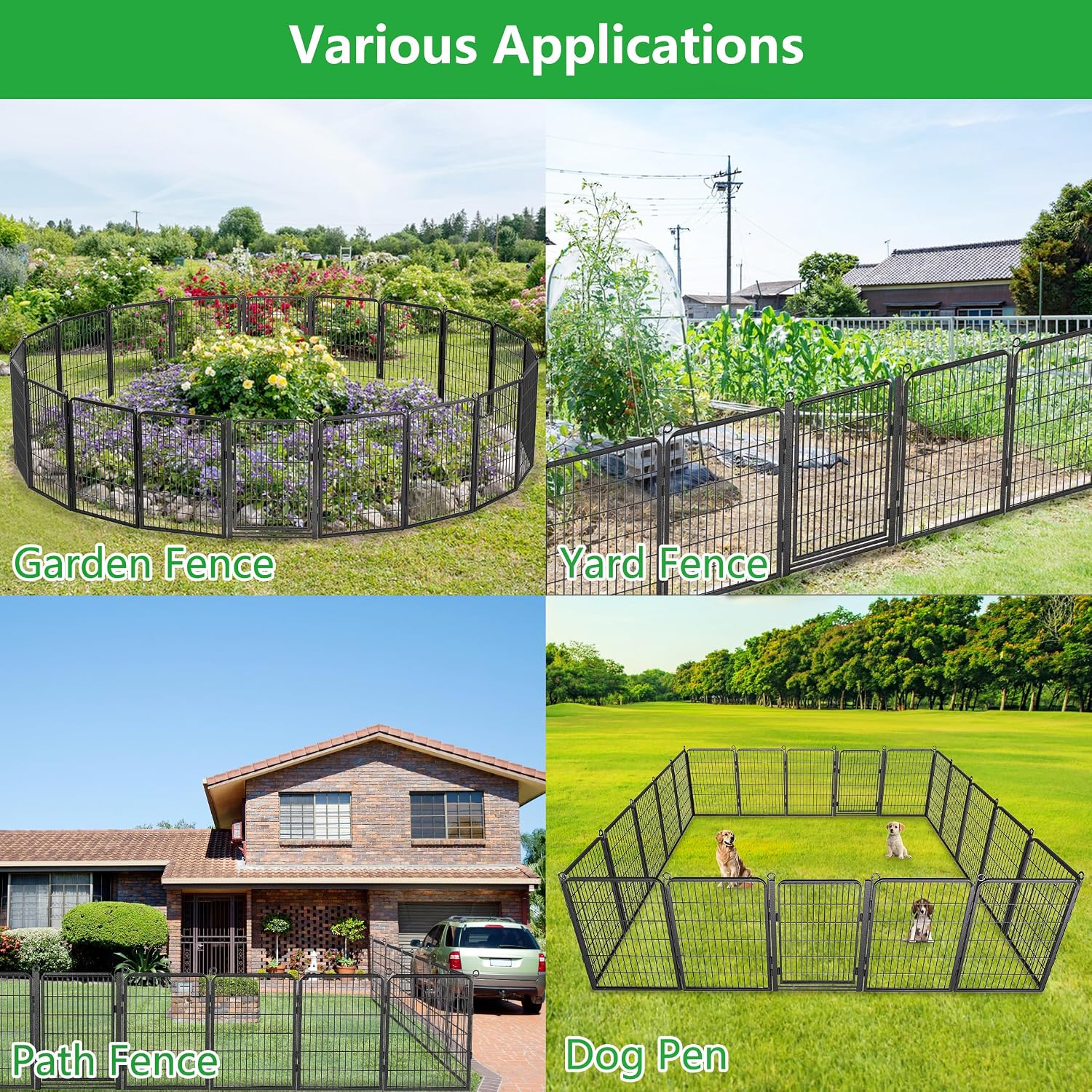 Decorative Garden Fence with Gate, 40 in(H) x 23 ft(L) Rustproof Metal Fence Panels No Dig Fence with Full Panel Gate, Dog Fence Outdoor for Yard, Animal Barrier Garden Fencing for Yard