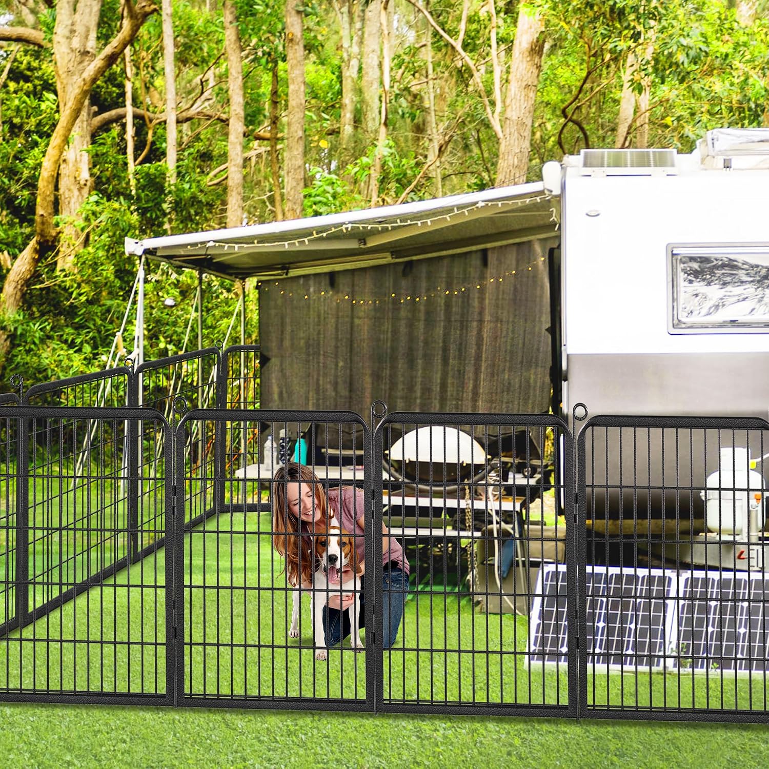 Dog Playpen Outdoor, 32' Height 34 Panels Pet Fence with Low Threshold Full Gate, Large Dog Fence Outdoor for Yard, Heavy Duty Pet Playpen Metal Play Pen Fence for RV Camping