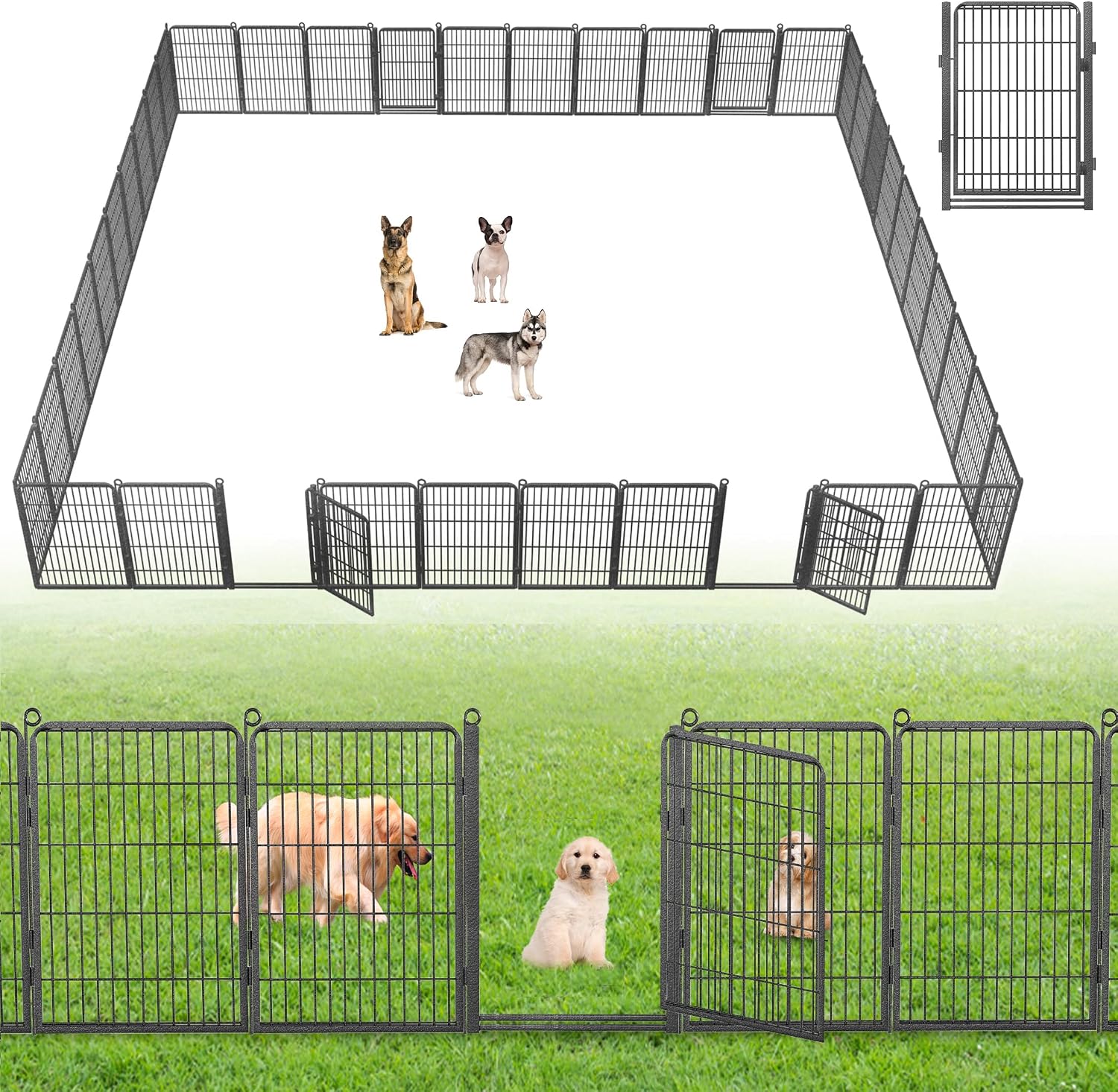 Decorative Garden Fence with Gate, 32 in(H) x 104 ft(L) Rustproof Metal Fence Panels No Dig Fence with Full Panel Gate, Dog Fence Outdoor for Yard, Animal Barrier Garden Fencing for Yard