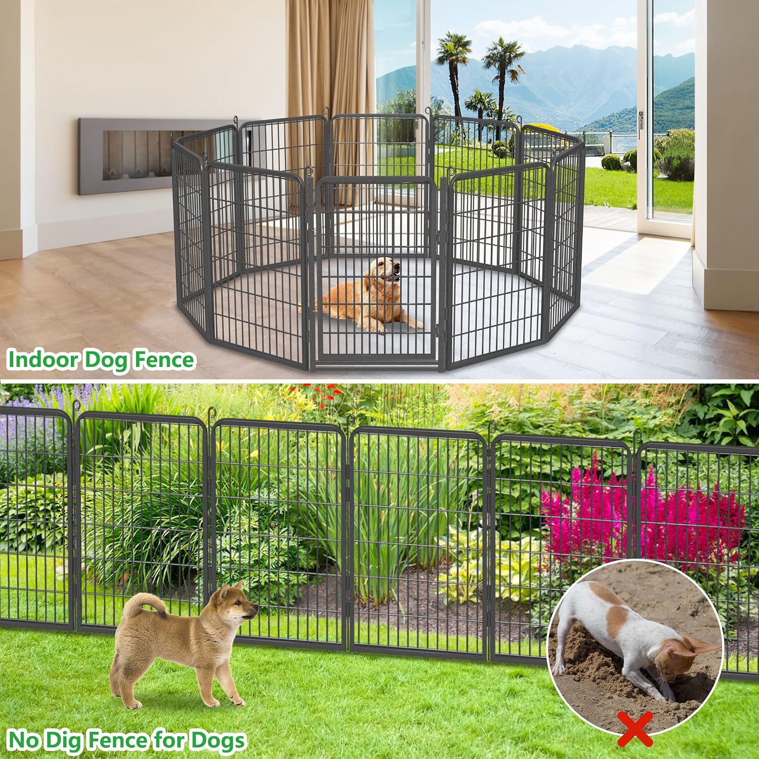 Decorative Garden Fence with Gate, 40 in(H) x 45 ft(L) Rustproof Metal Fence Panels No Dig Fence with Full Panel Gate, Dog Fence Outdoor for Yard, Animal Barrier Garden Fencing for Yard