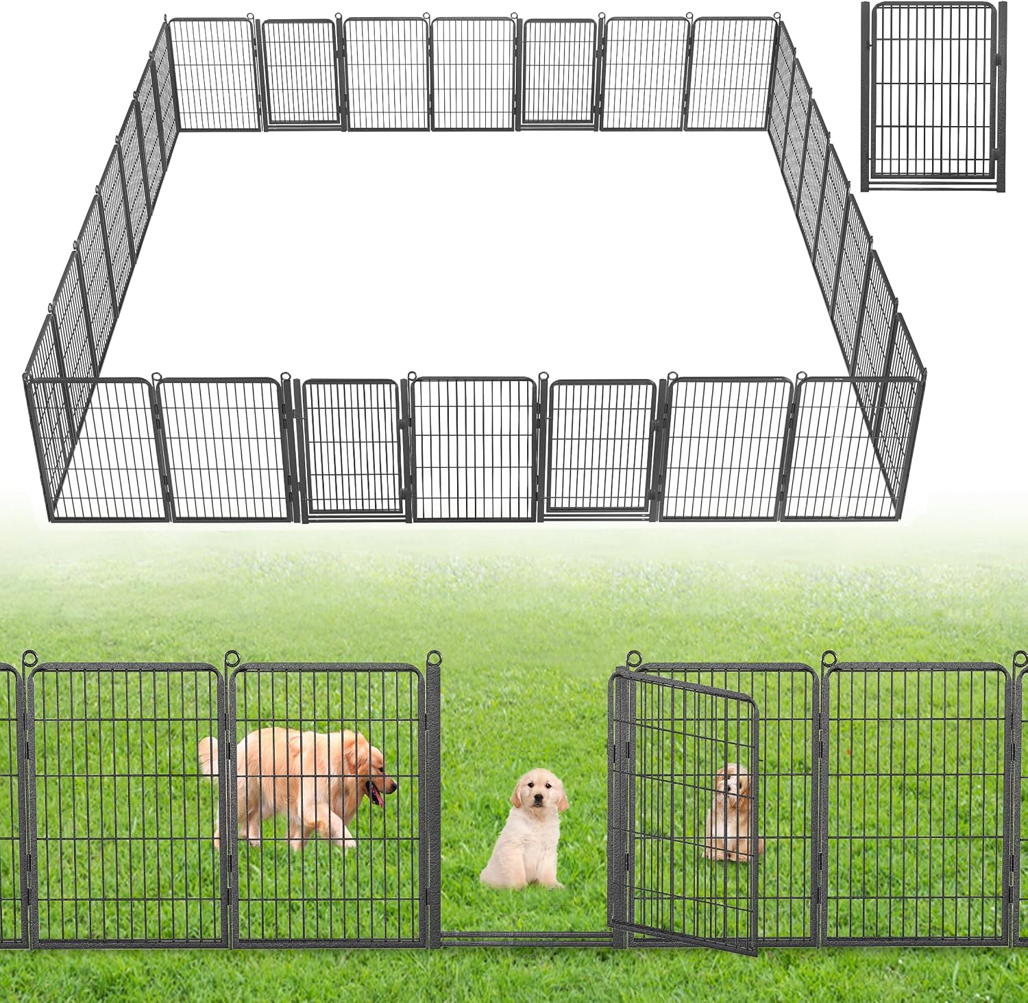 Decorative Garden Fence with Gate, 32 in(H) x 61 ft(L) Rustproof Metal Fence Panels No Dig Fence with Full Panel Gate, Dog Fence Outdoor for Yard, Animal Barrier Garden Fencing for Yard