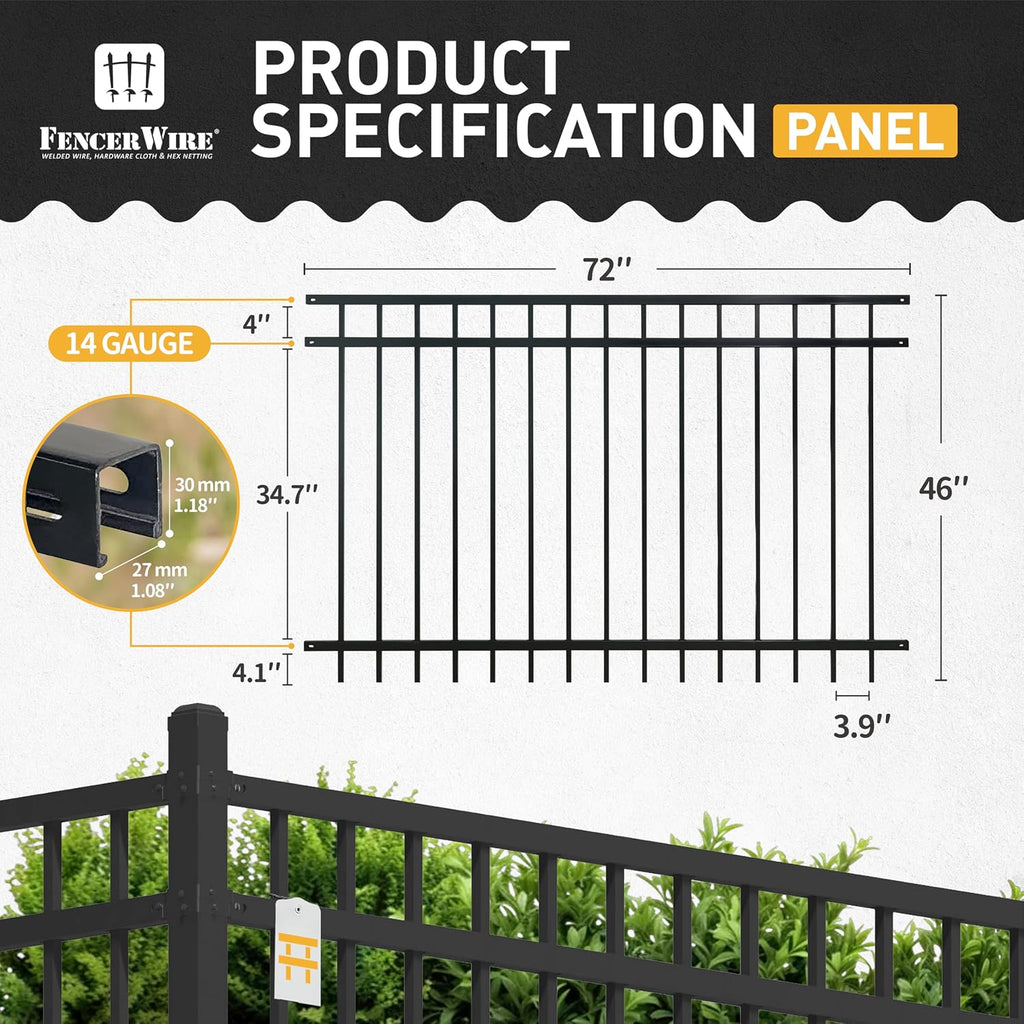 Fencer Wire Heavy Duty Flat Top Fence Barrier Panel, 4FT Height X 6FT Width Anti-Rust Metal Fencing Panel, Steel Outdoor Decorative Garden Fence Panel for Yard, Pool, Patio, Single Panel