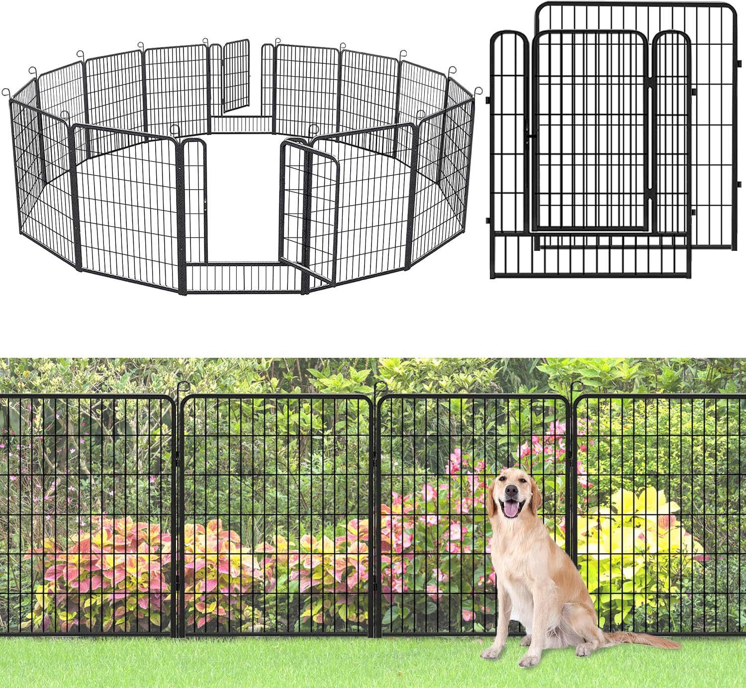 Decorative Metal Garden Fence with Gate Dog Fence Outdoor for Yard, 40in(H) x 37Ft(L) No Dig Fence 14 Panels Fencing for Dogs Animal Barrier Fence Garden Fencing for Yard, Patio, Flower Bed