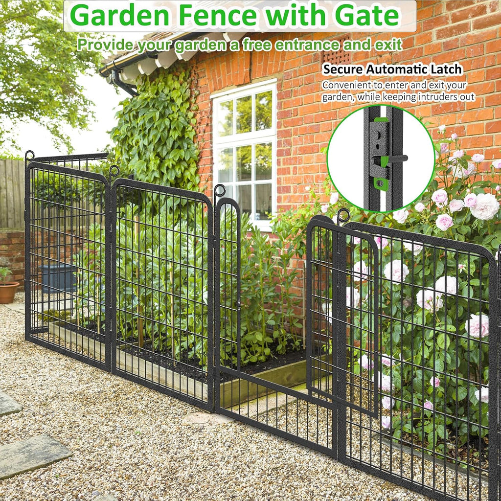 No Dig Decorative Garden Fence with Gate Rustproof Metal Fence Panels, 40in(H) x 75Ft(L) Garden Fencing for Yard 28 Panels Animal Barrier Fence for Dogs, Rabbit, Patio