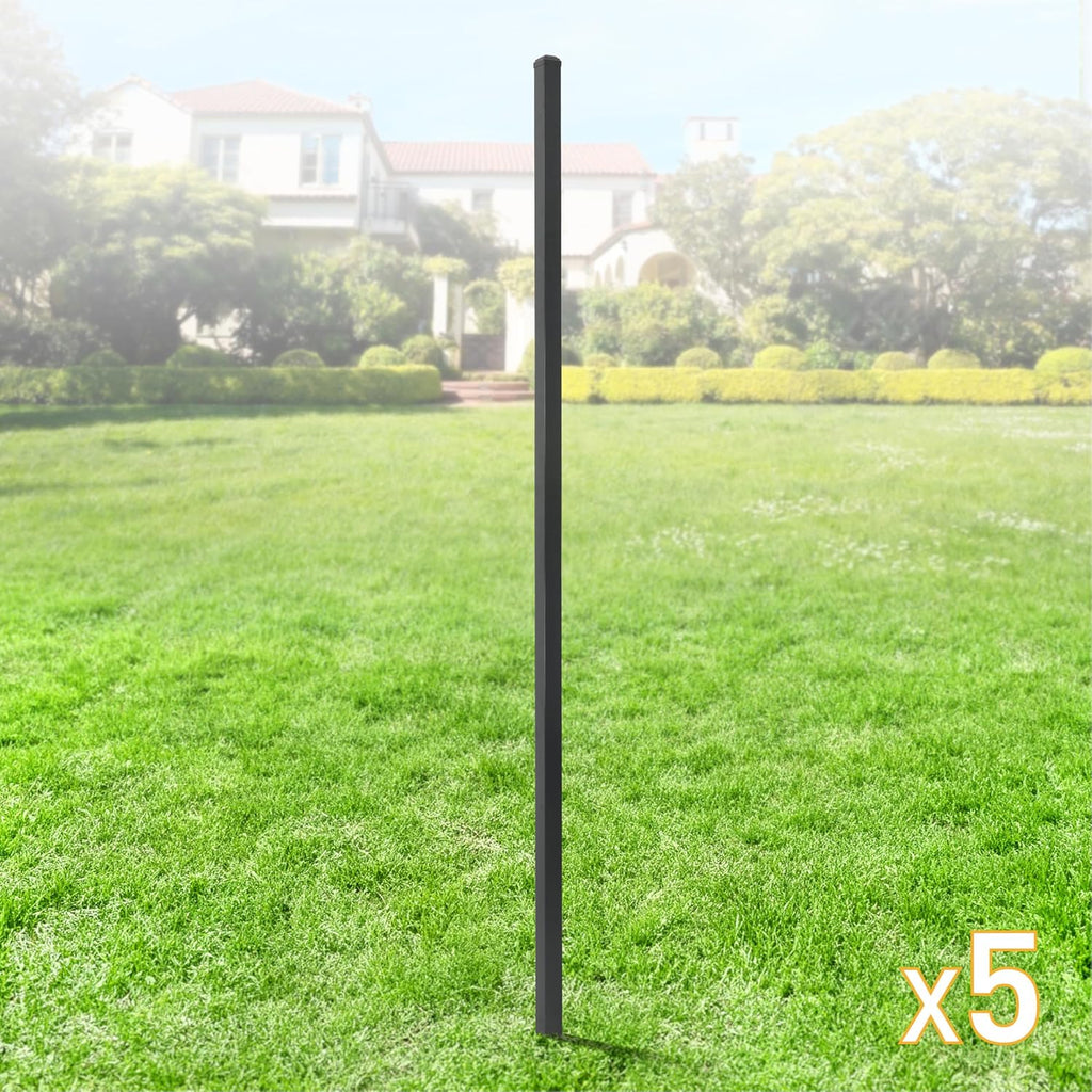 Fencer Wire Pack of 5 Heavy Duty 6FT Outdoor Steel Fencing Border Post, 16 Gauge Anti-Rust Metal Fence Post, 2' Diameter Decorative Garden Fence Post