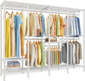 Raybee 76.9' H Clothes Rack Heavy Duty Loads 1100 LBS Metal Clothing Racks for Hanging Clothes Adjustable Garment Rack White,75.8' W*17.7' D*76.9' H