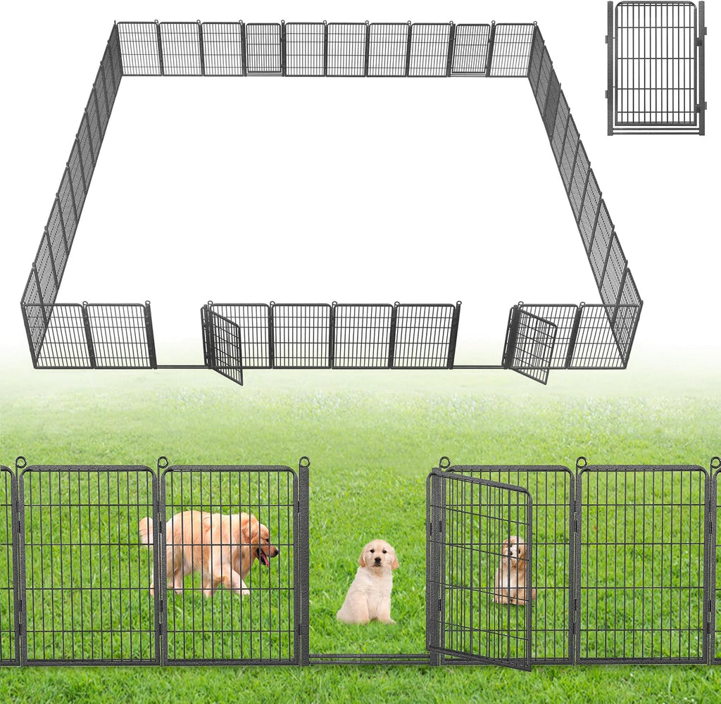 Decorative Garden Fence with Gate, 32 in(H) x 87 ft(L) Rustproof Metal Fence Panels No Dig Fence with Full Panel Gate, Dog Fence Outdoor for Yard, Animal Barrier Garden Fencing for Yard