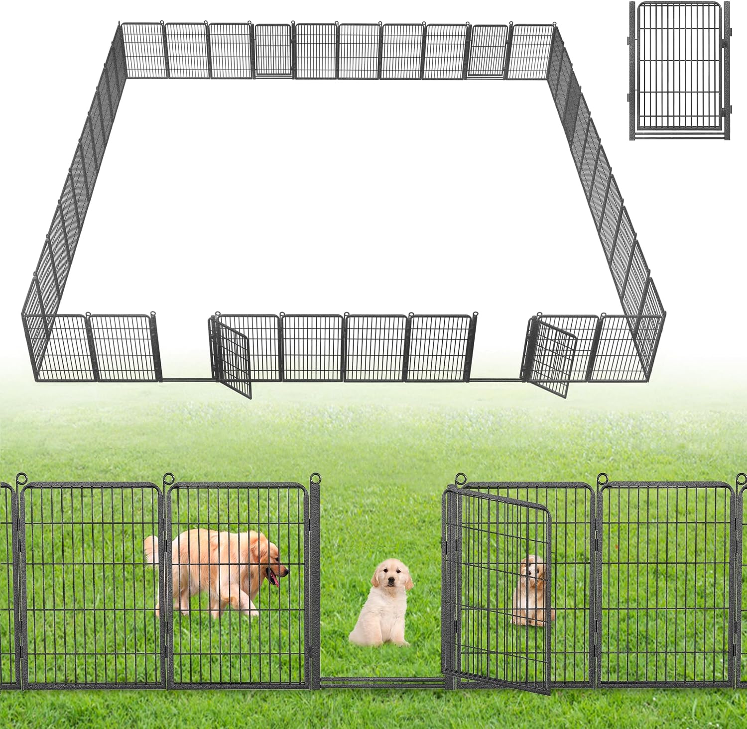 Decorative Garden Fence with Gate, 32 in(H) x 87 ft(L) Rustproof Metal Fence Panels No Dig Fence with Full Panel Gate, Dog Fence Outdoor for Yard, Animal Barrier Garden Fencing for Yard