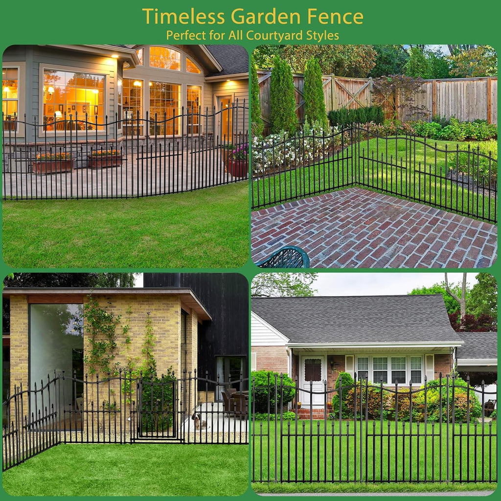 8 Panels No Dig Decorative Garden Fence, 40in(H)×17.6ft(L) Heavy-Duty Rustproof Metal Panels, Outdoor Dog Barrier for Yard & Patio, Landscape, Border| Portable Temporary Fencing