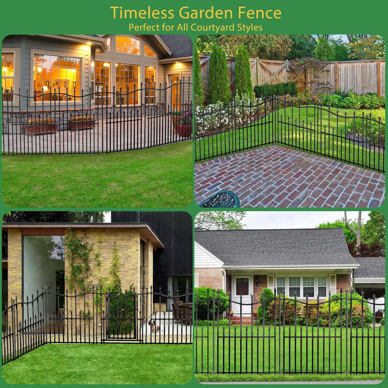 5 Panels No Dig Decorative Garden Fence with Gate, 32in(H) × 11ft(L) Heavy-Duty Rustproof Metal Panels, Outdoor Dog Barrier for Yard & Patio, Landscape, Border| Portable Temporary Fencing