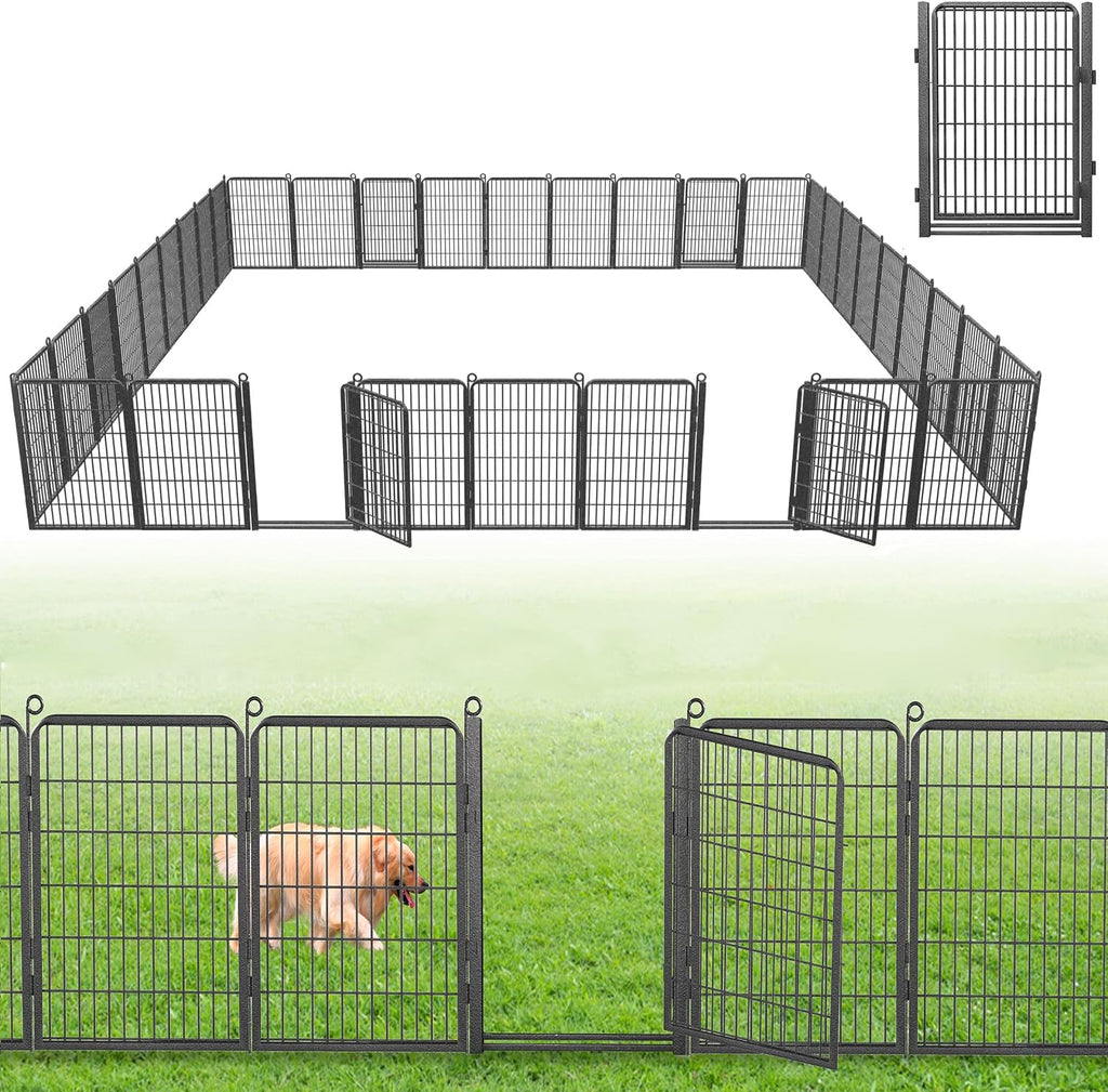 Decorative Garden Fence with Gate, 40 in(H) x 77 ft(L) Rustproof Metal Fence Panels No Dig Fence with Full Panel Gate, Dog Fence Outdoor for Yard, Animal Barrier Garden Fencing for Yard